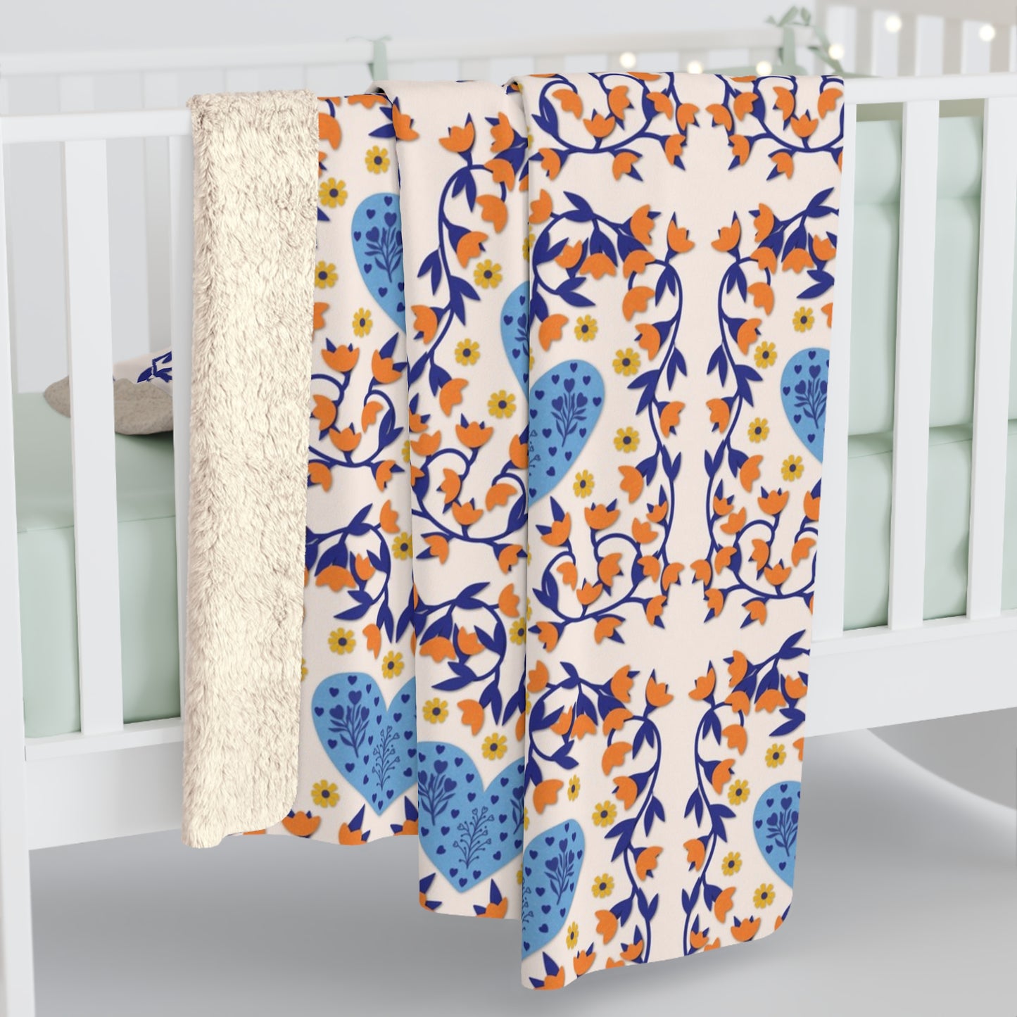 Hygge Hearts and Flowers Sherpa Fleece Blanket