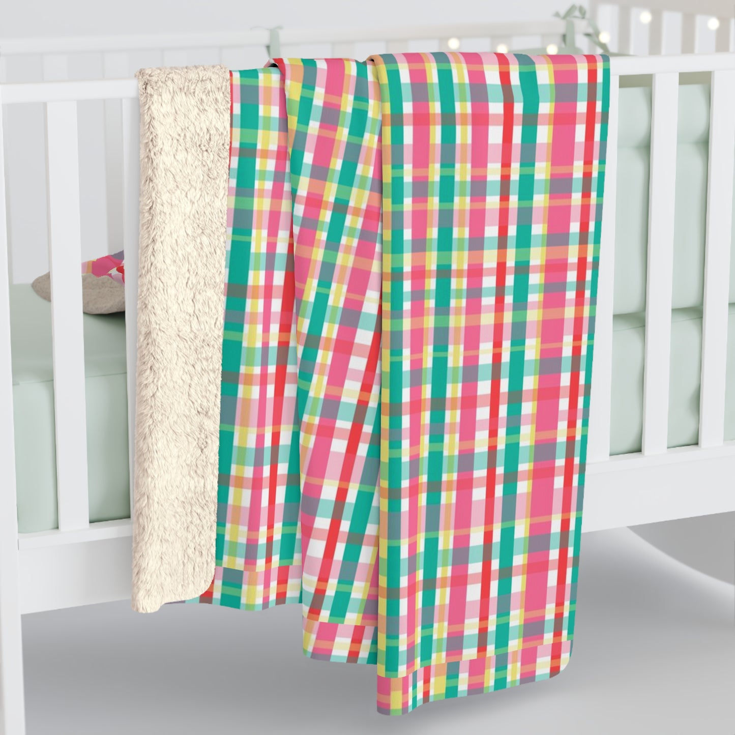 Hibiscus Garden Plaid Sherpa Fleece Blanket