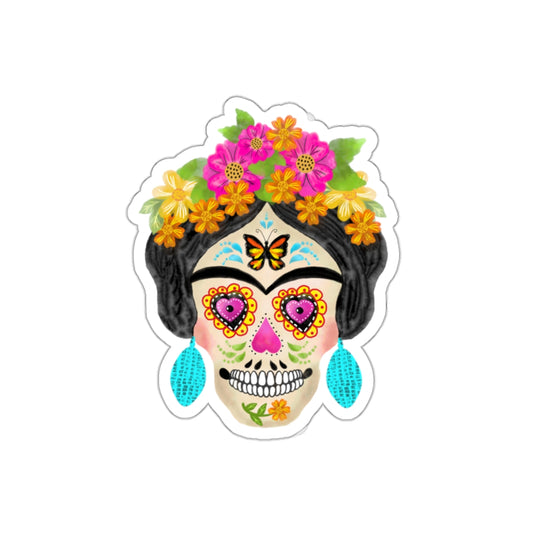 Frida Sugar Skull with Turquoise Earrings Die-Cut Stickers