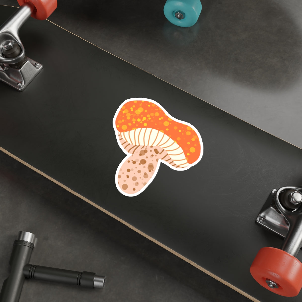 70s Groove Orange and Tan Spotted Mushroom Die Cut Sticker