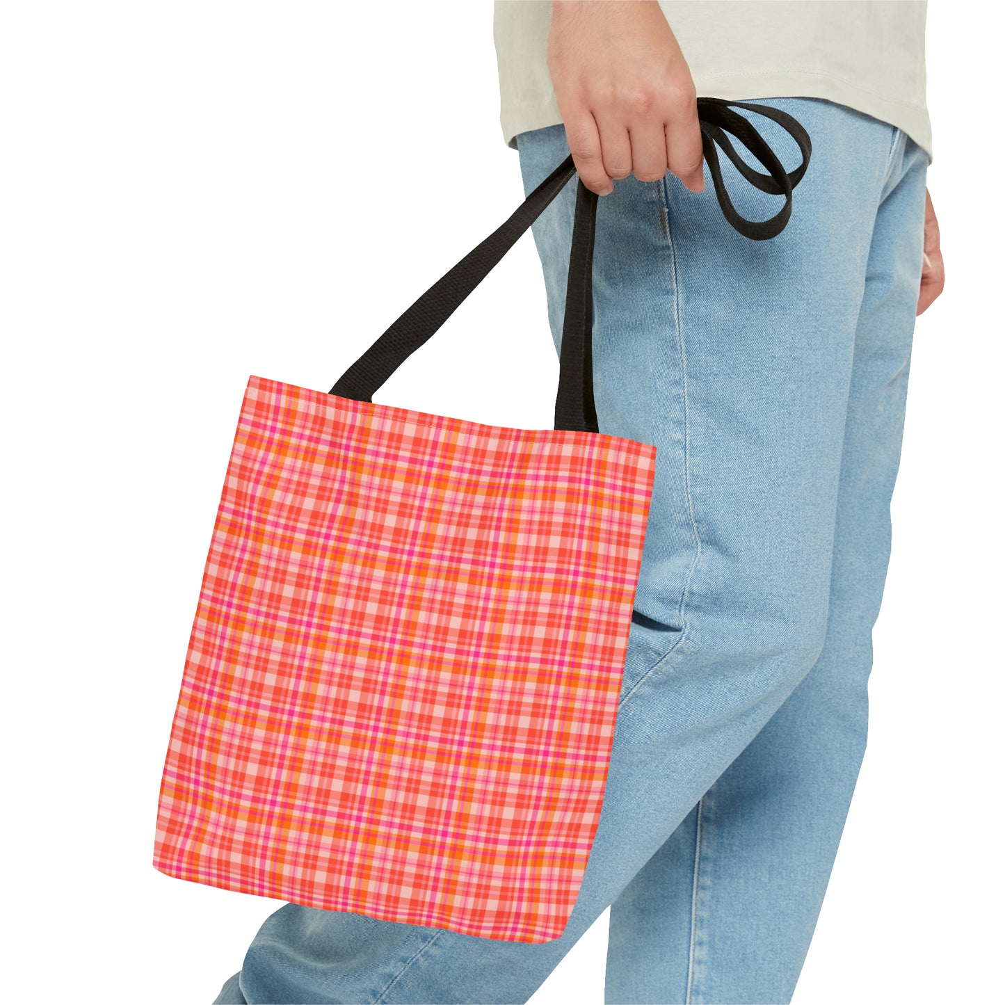 Pink Sunset Plaid Tote Bag