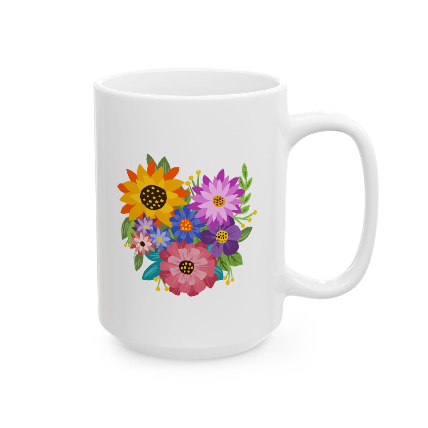 Heart-Shaped Flower Bouquet Ceramic Mug 11oz & 15oz