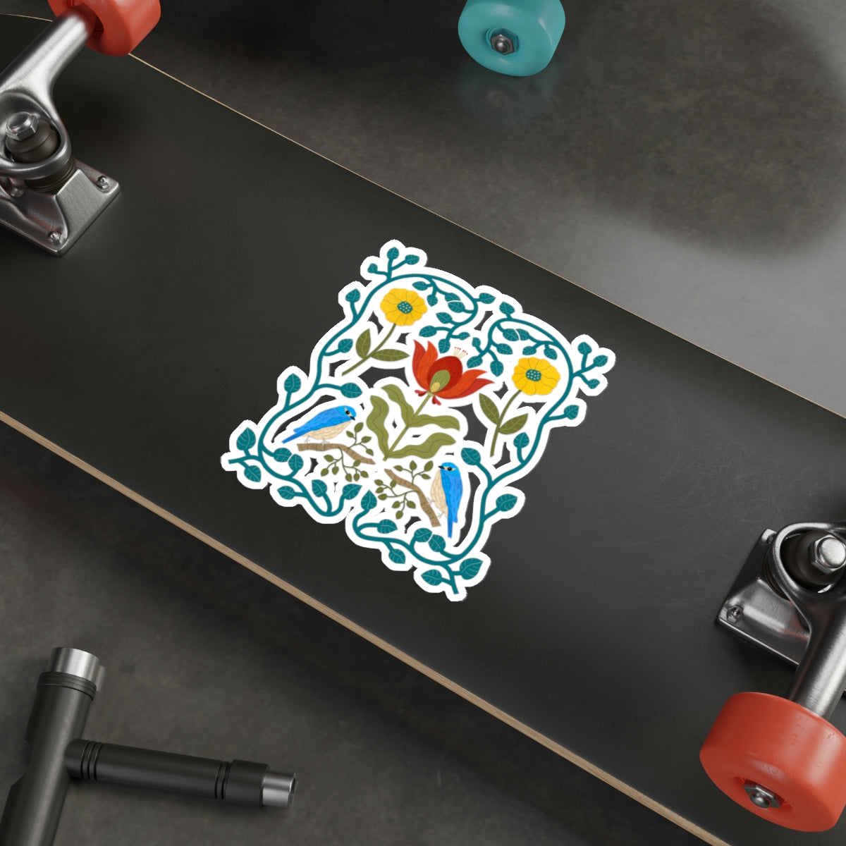 Scandi Birds and Flowers Die Cut Sticker