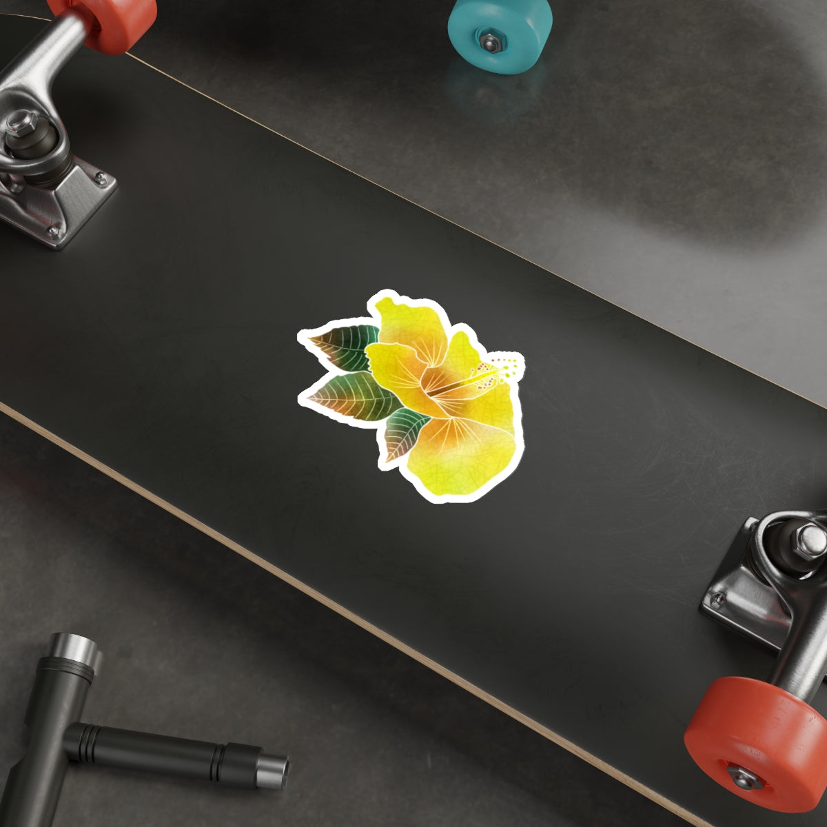 Yellow Hibiscus with Leaves Die-Cut Stickers