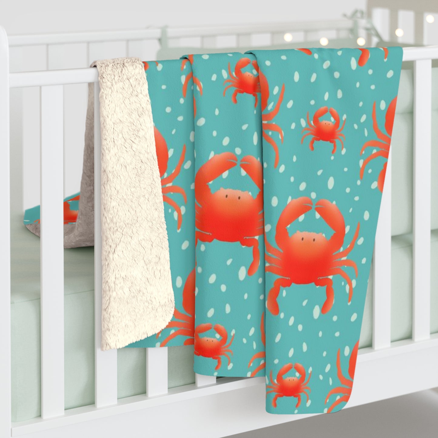 Coastal Vibes | crabs on Turquoise Sherpa Fleece Blanket