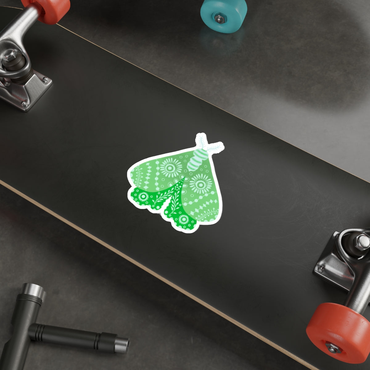 Folk Art Moth in Green Die Cut Sticker