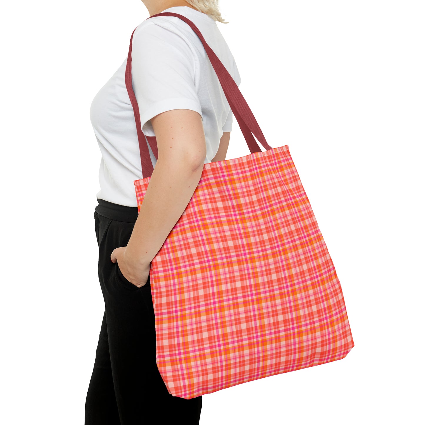 Pink Sunset Plaid Tote Bag