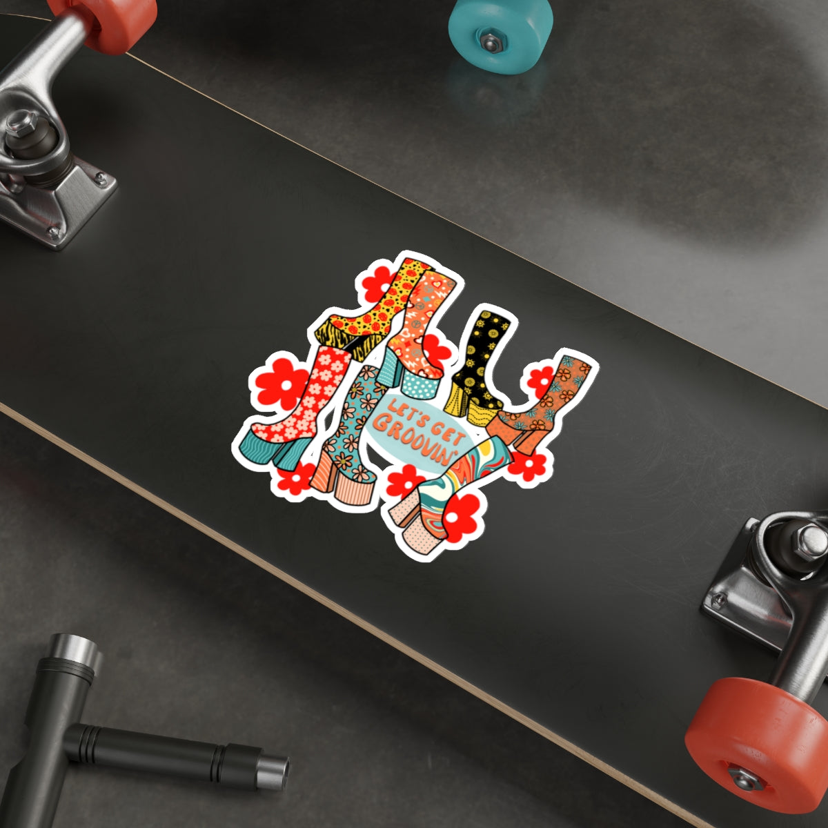70s Groove, Let’s Get Groovin’, Retro Flower Power Boots Die-Cut Stickers