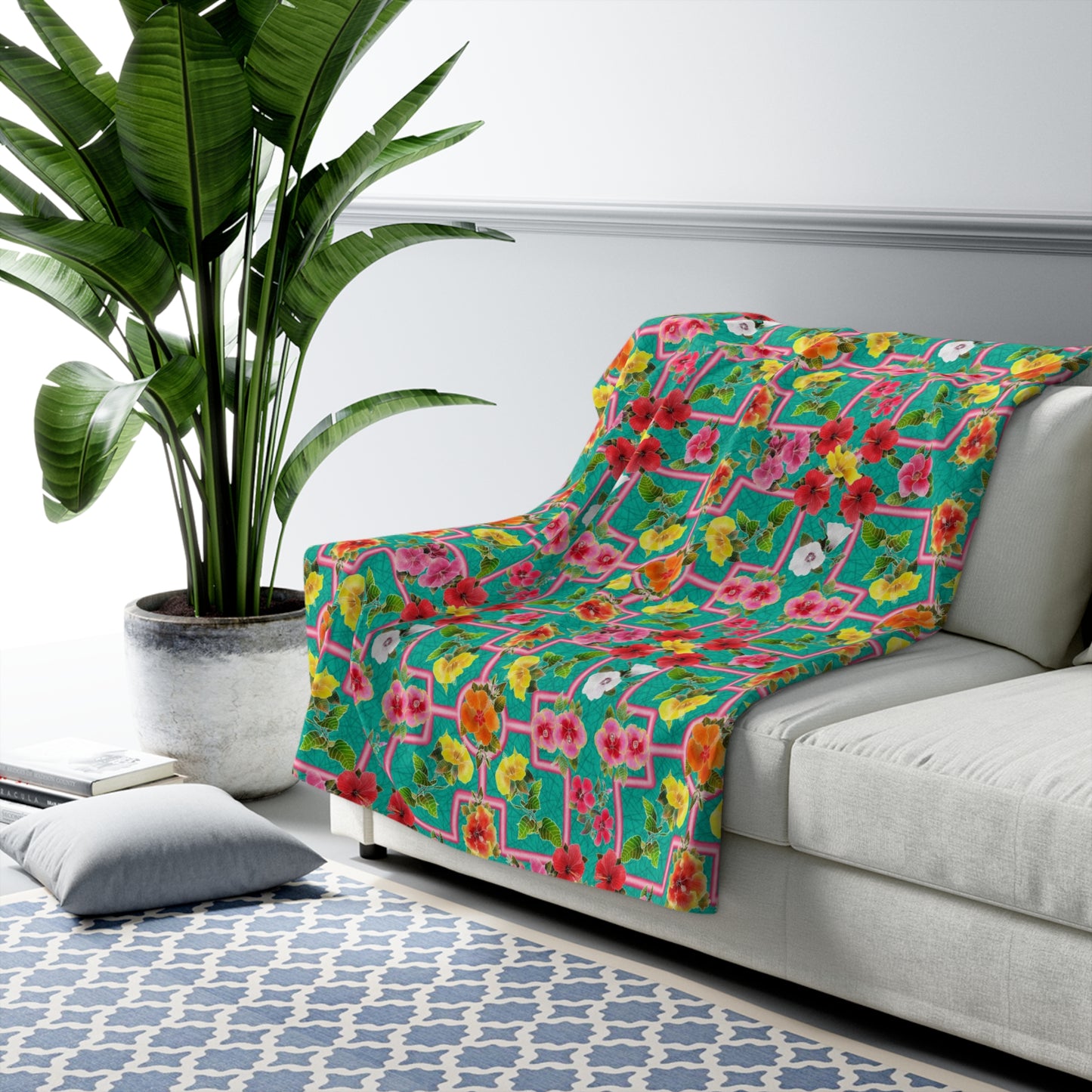 Formal Hibiscus Garden Sherpa Fleece Blanket