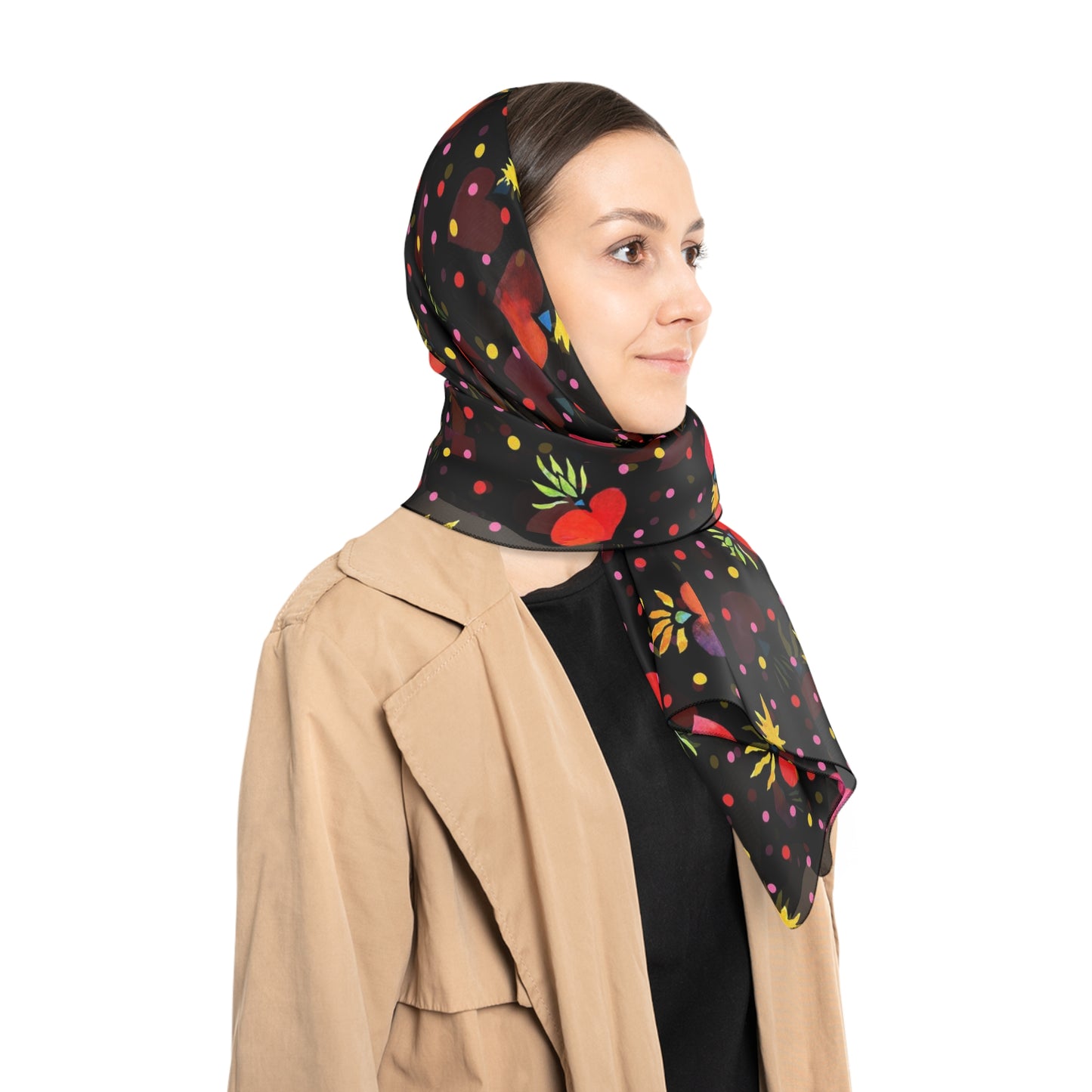 Frida Flaming Hearts Poly Scarf