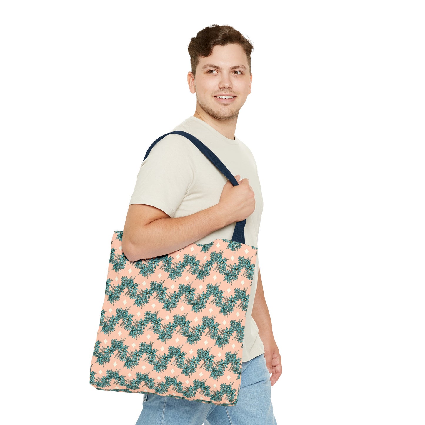 Blue Daisy Zig Zag Stripes Tote Bag