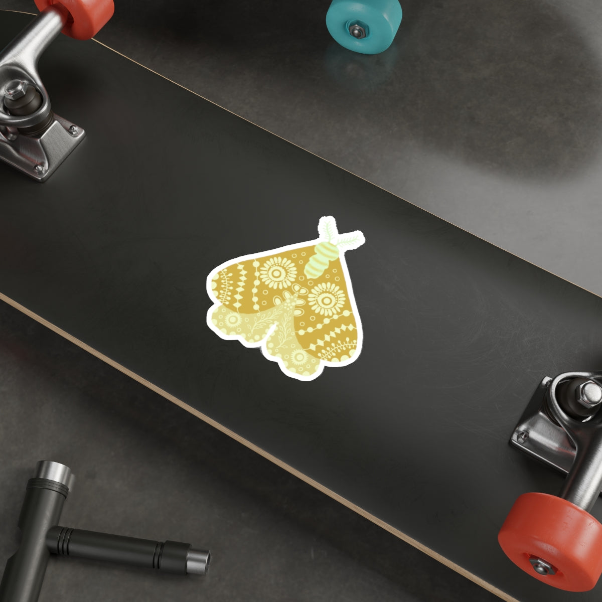 Folk Art Moth in Gold Die Cut Sticker