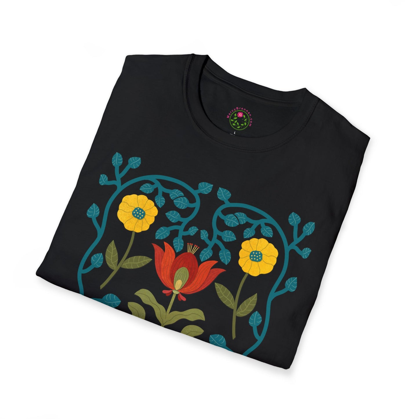 Scandi Birds and Flowers Softstyle T-Shirt