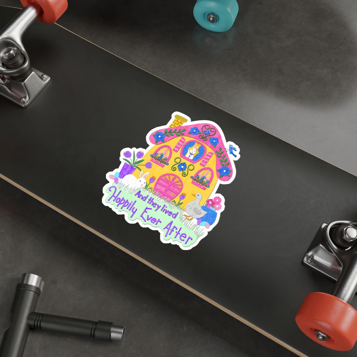 Bunny Cottage Collage Die Cut Sticker