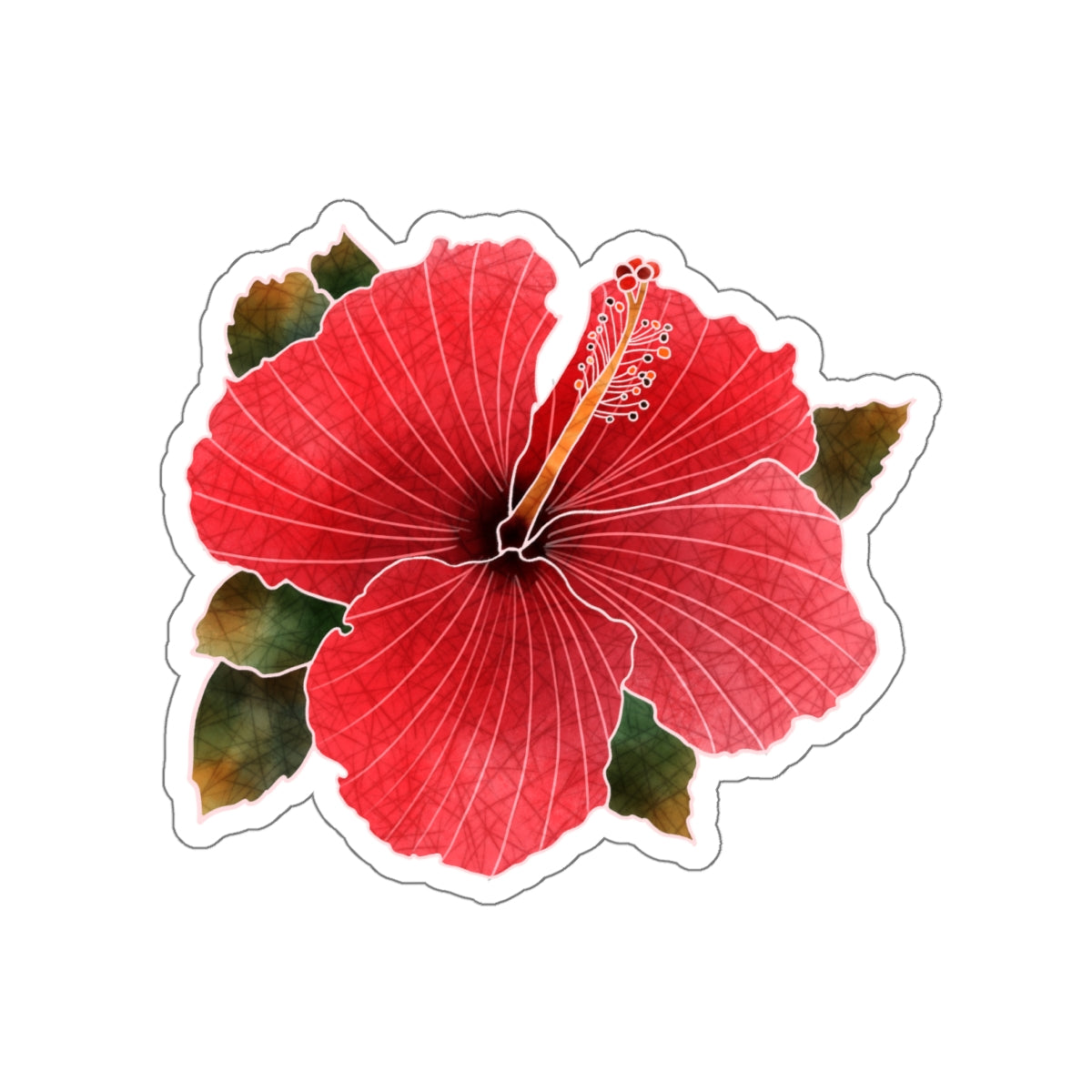 Coral Hibiscus with Leaves Die-Cut Stickers