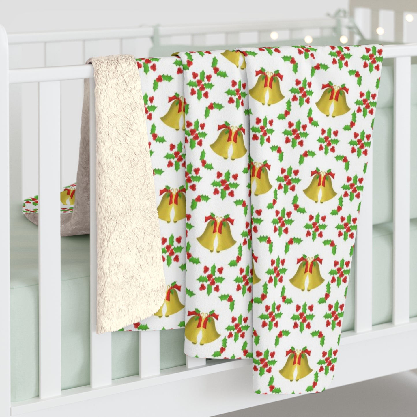 Bells and Holly Sherpa Fleece Blanket