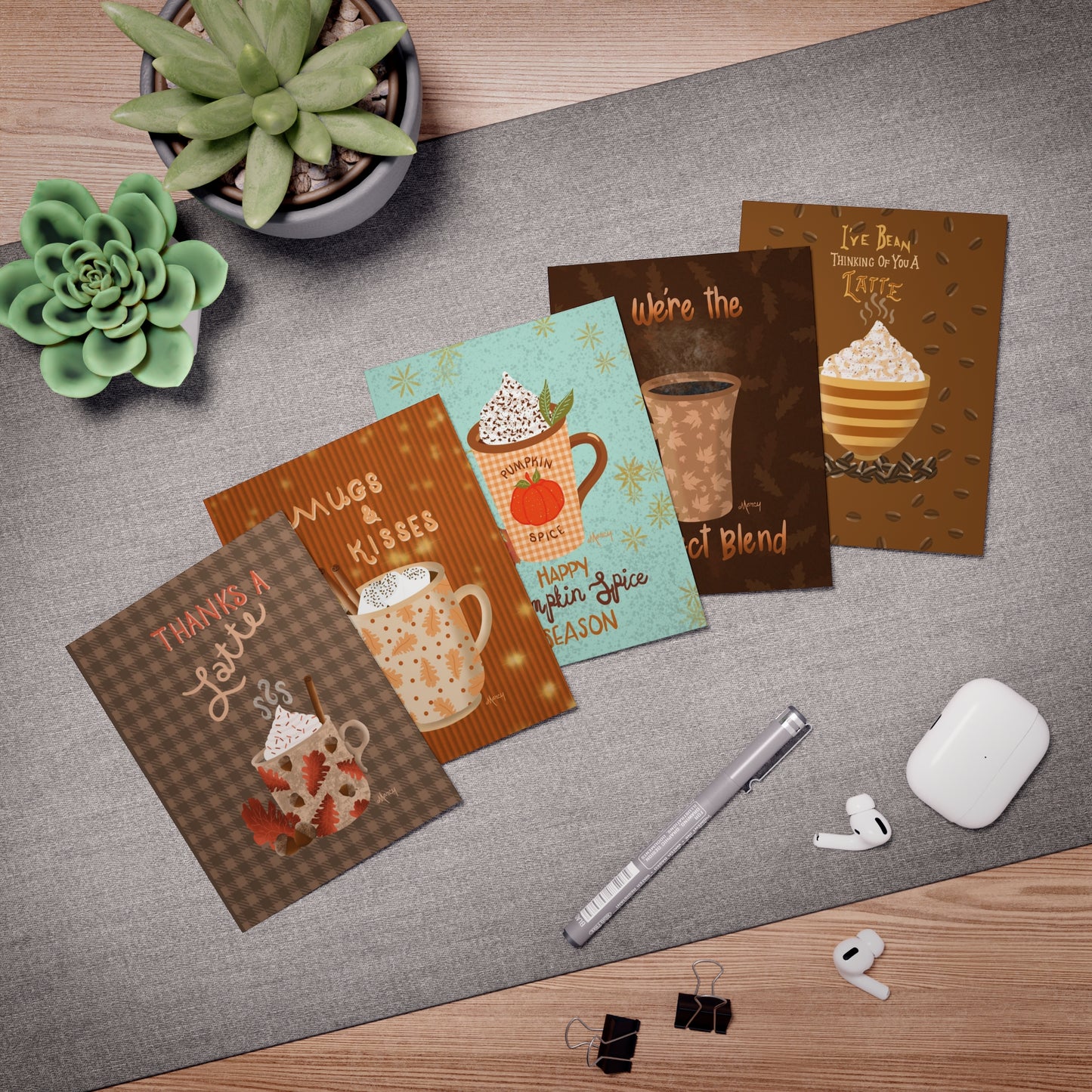 Cozy Mugs Autumn-Themed Multi-Occasion, Multi-Design Greeting Cards (5-Pack)