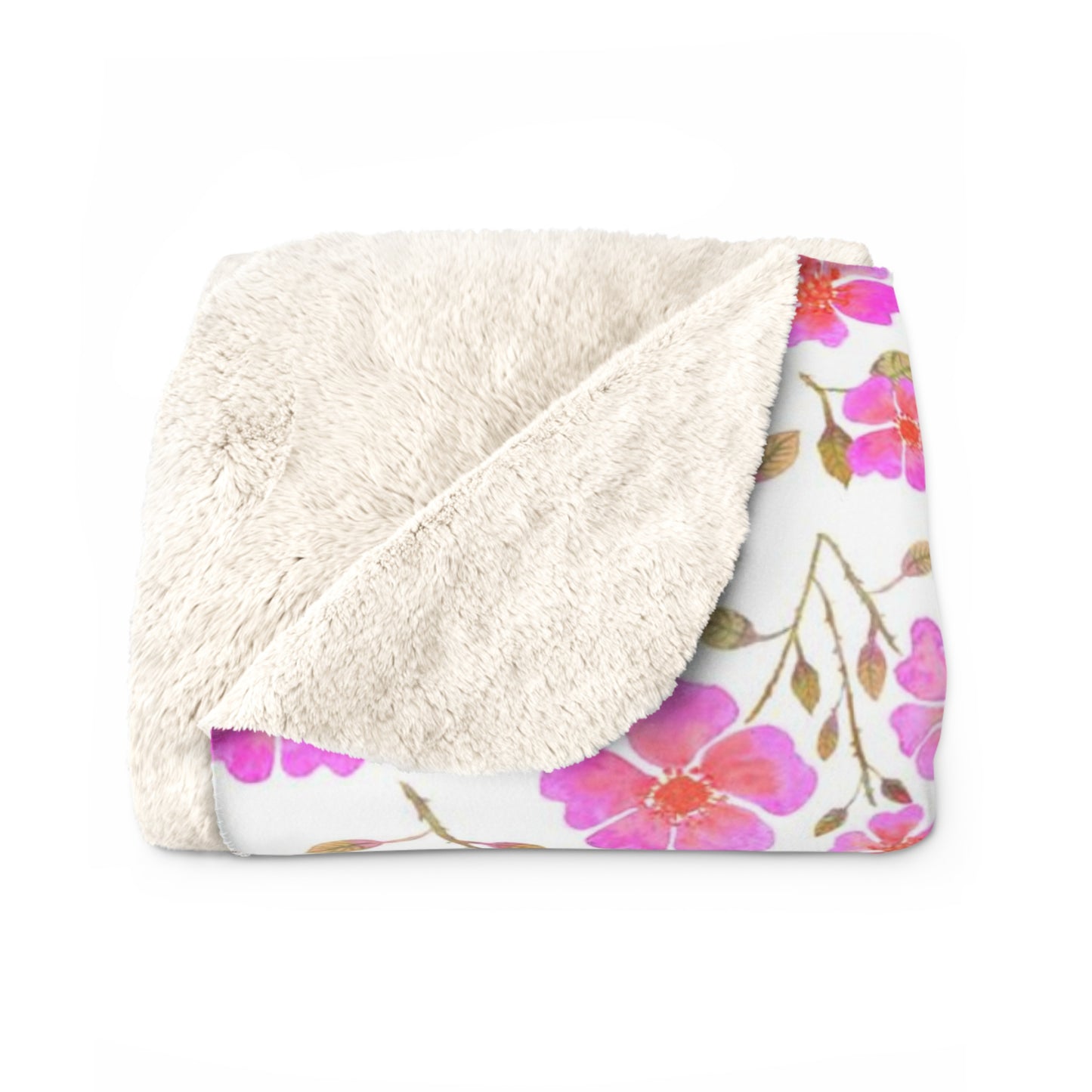 Hot Pink Wild Roses Sherpa Fleece Blanket