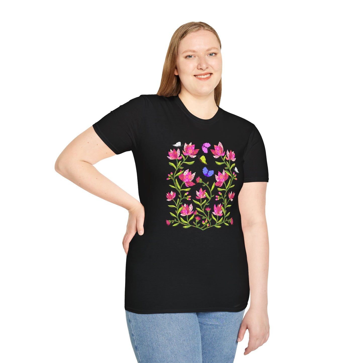 Pink Magnolias and Butterflies Collage Softstyle T-Shirt