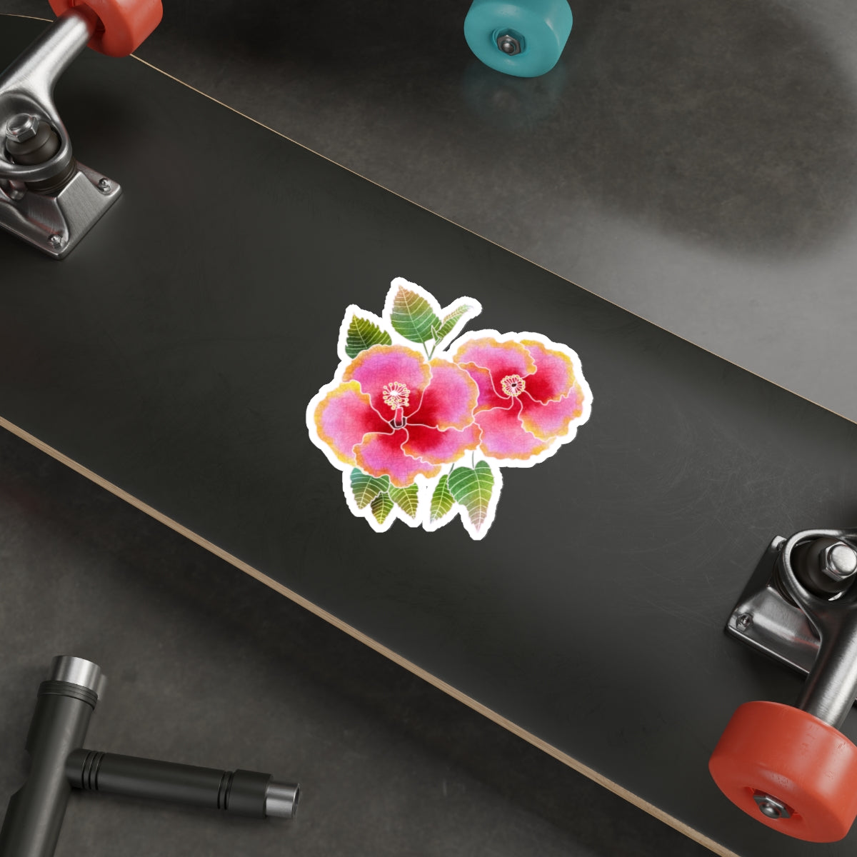 Pink with Yellow-Rimmed Simple Pleasures Hibiscus Die-Cut Stickers