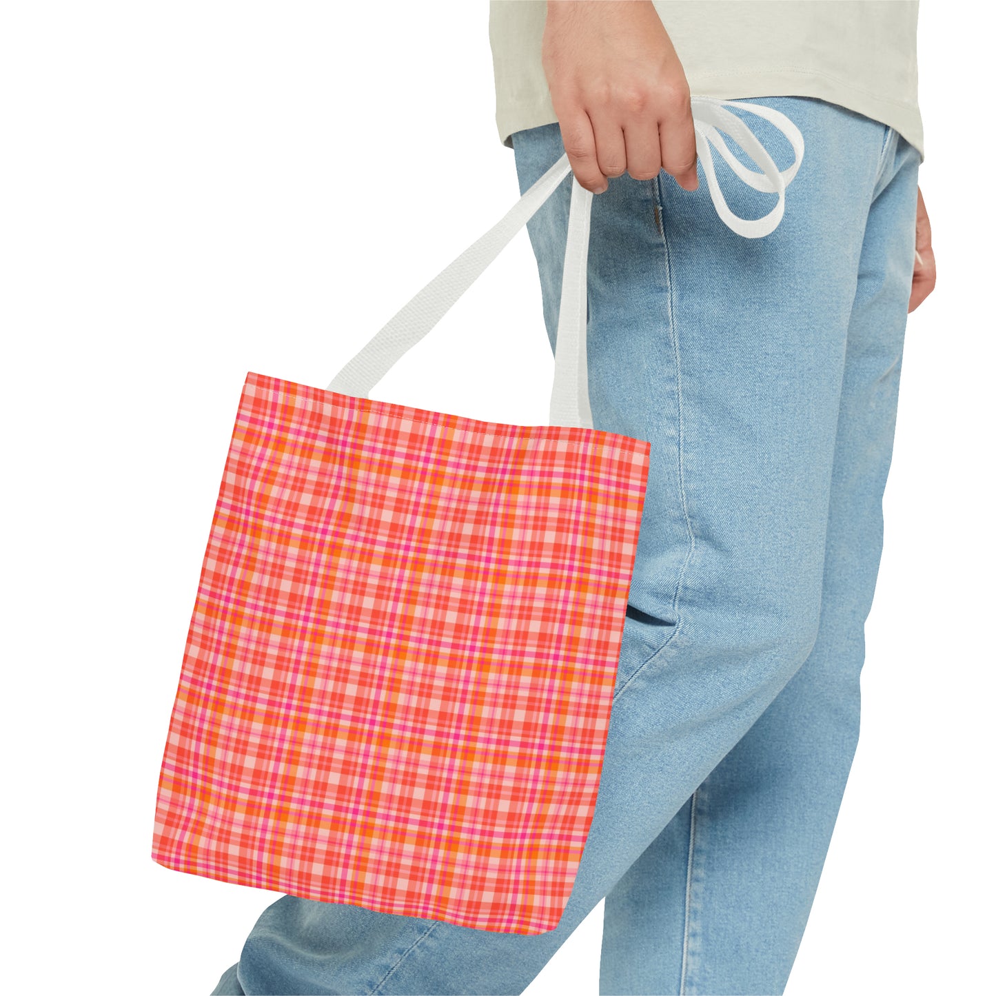 Pink Sunset Plaid Tote Bag