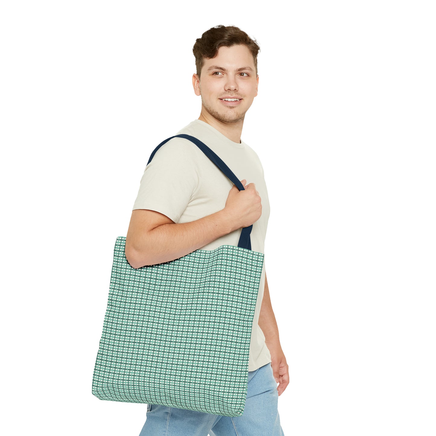 Beach Checks in Sea Green Tote Bag