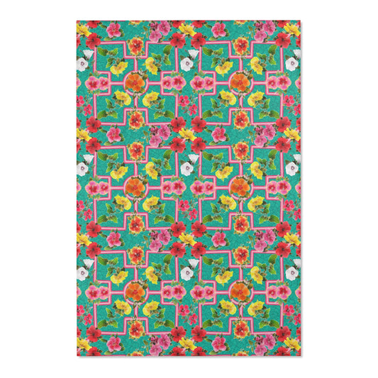 Formal Area Rug: Vibrant Cocktails on Turquoise with White Dots
