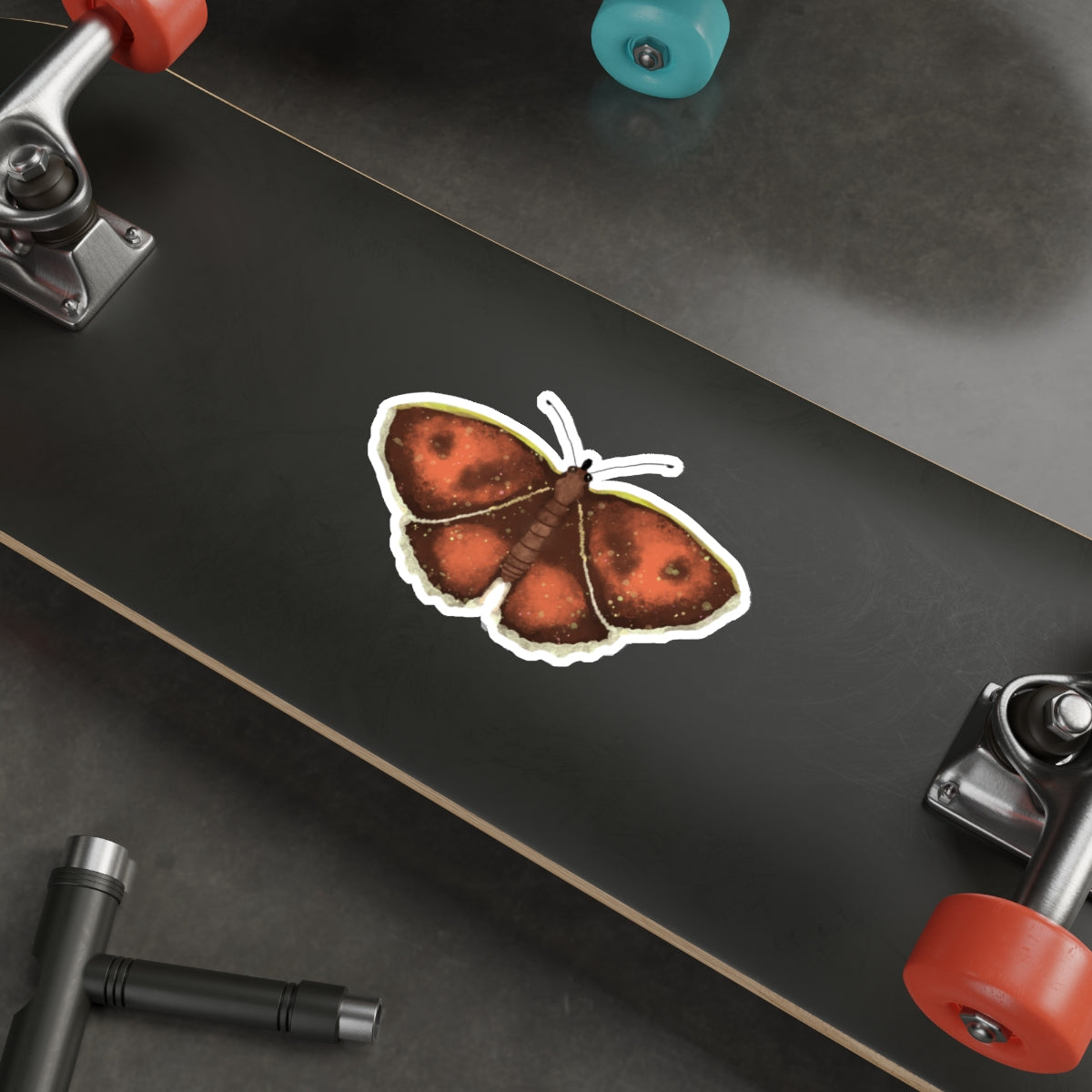 Watercolor Moth in Orange Die Cut Sticker