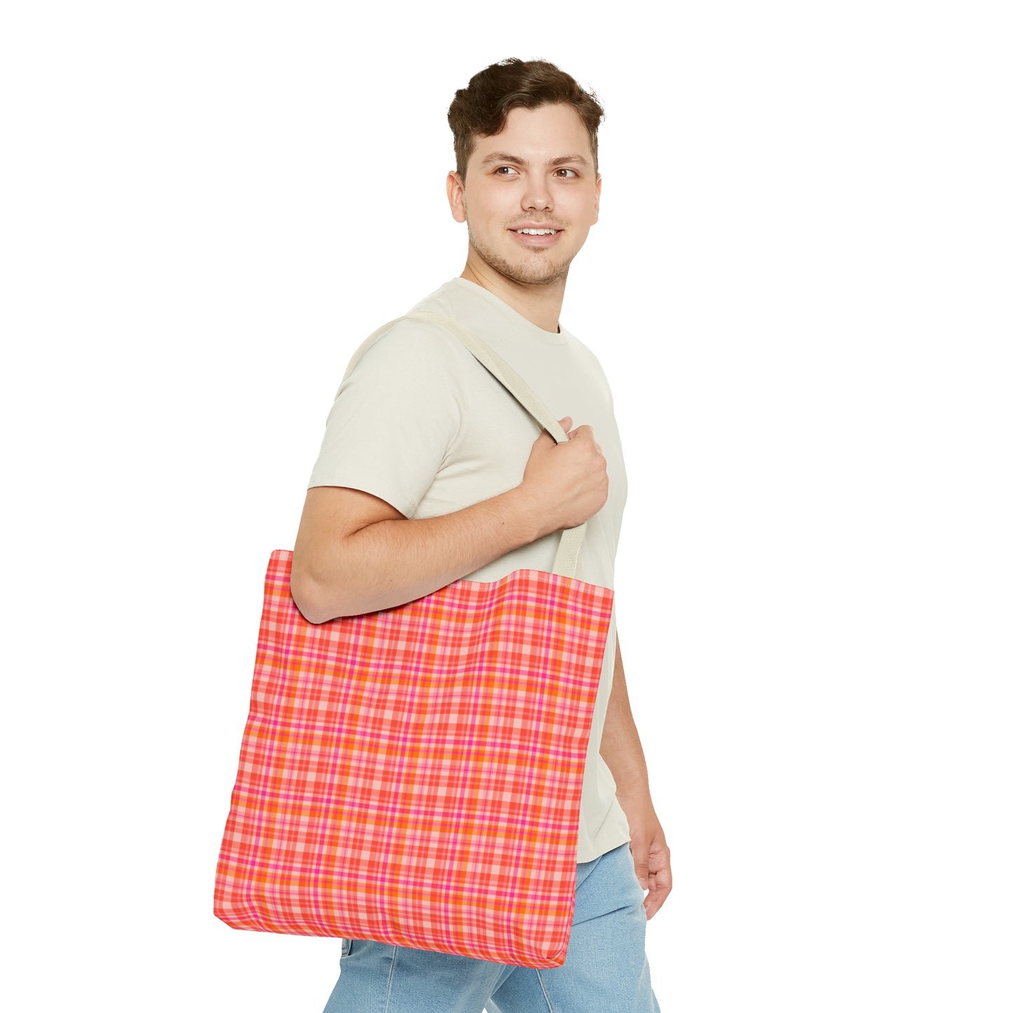 Pink Sunset Plaid Tote Bag