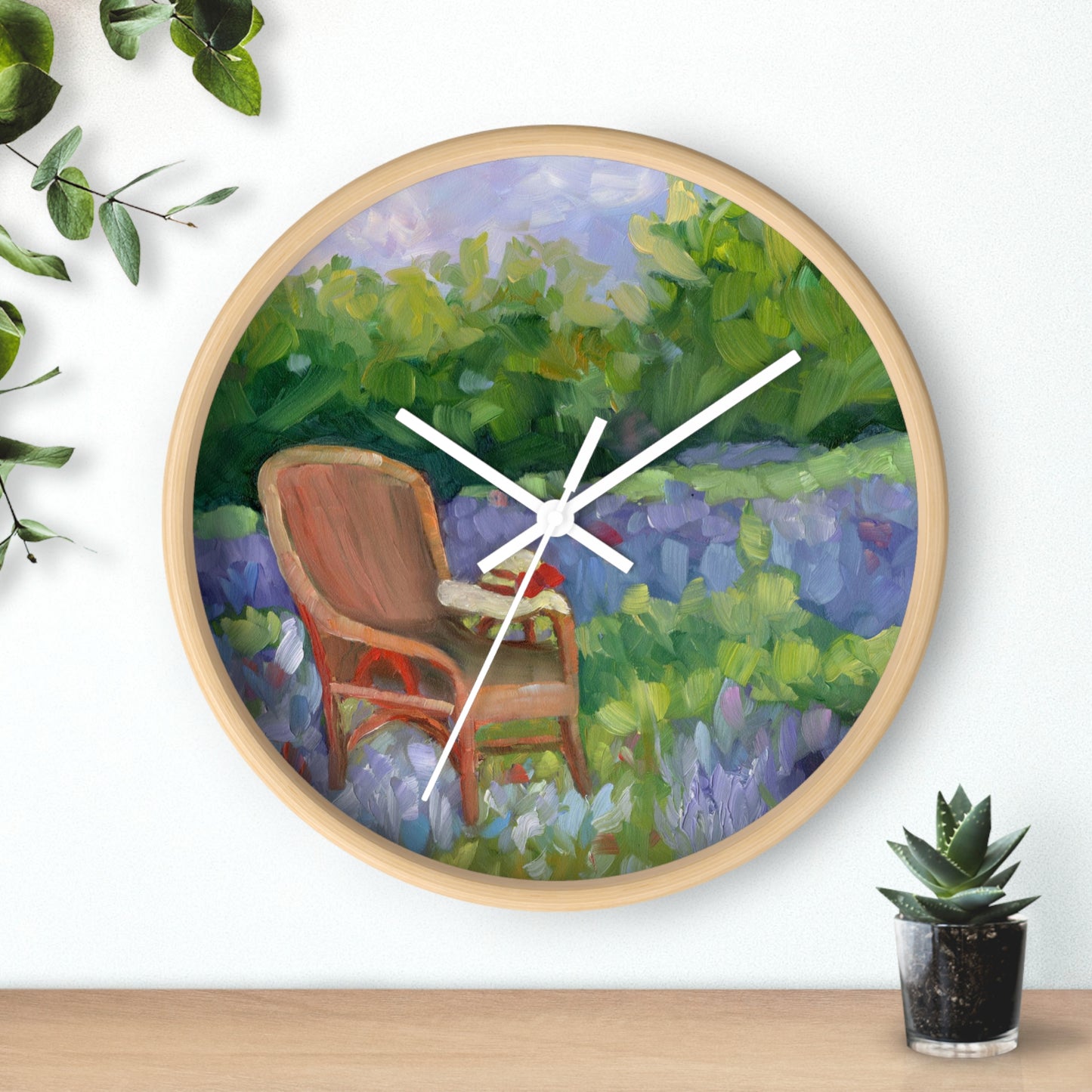 Garden Chair Wall Clock — Tranquil Floral Scene Clock for Home Décor