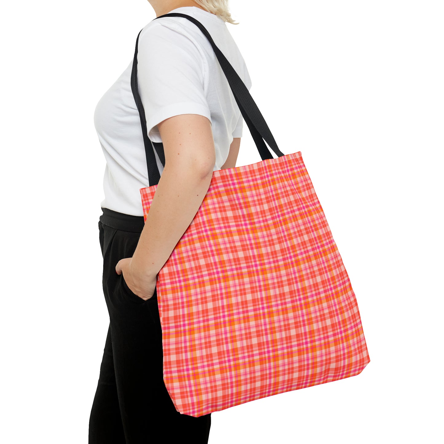 Pink Sunset Plaid Tote Bag