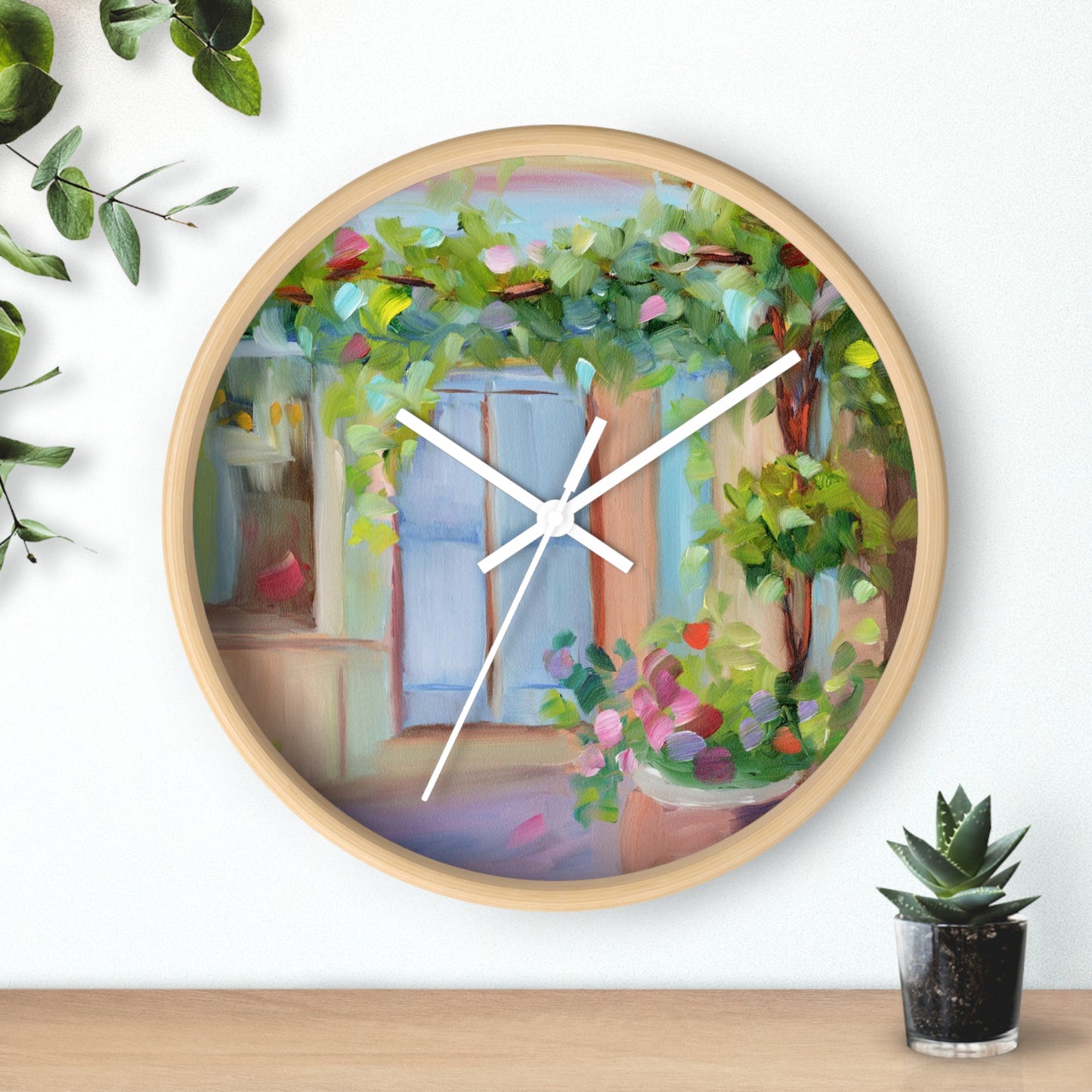 Old World Garden Wall Clock — Sunny Courtyard Floral Art Clock