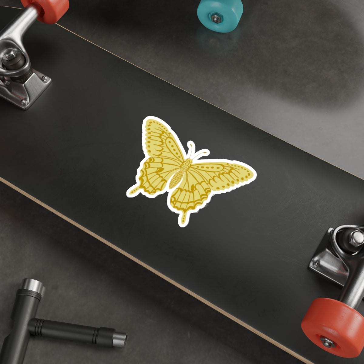 Block Print Style Butterfly in Yellow Die Cut Sticker