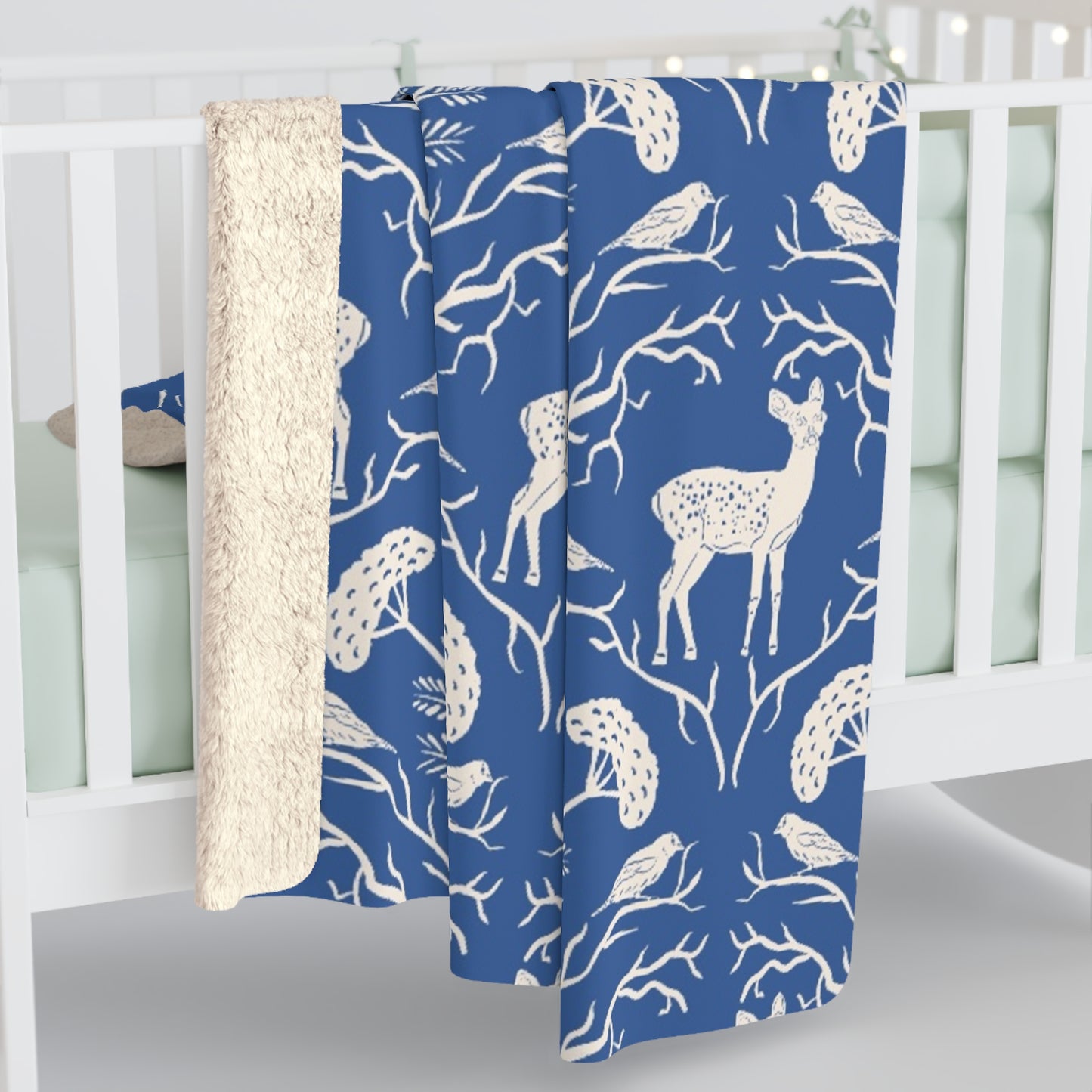 Appalachian Yarrow, Deer and Goldfinches Sherpa Fleece Blanket