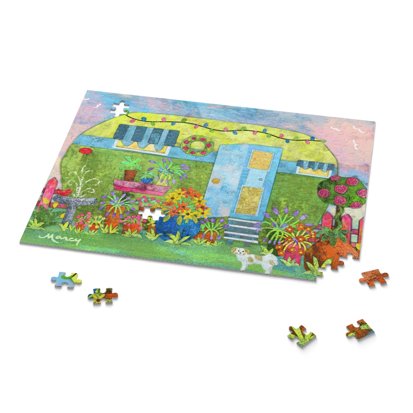 Vintage Dream Camper Digital Painted Paper Collage Puzzle (120, 252, 500-Piece)