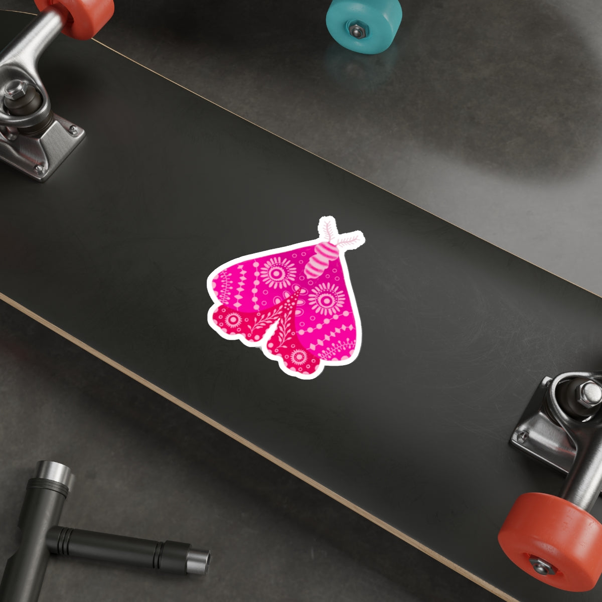 Folk Art Moth in Pink Die Cut Sticker