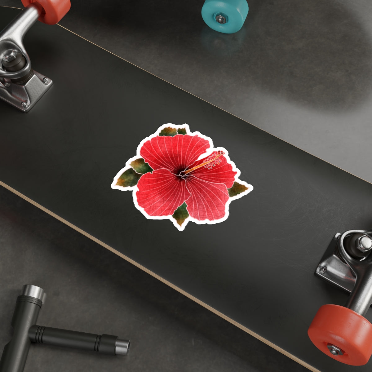 Coral Hibiscus with Leaves Die-Cut Stickers