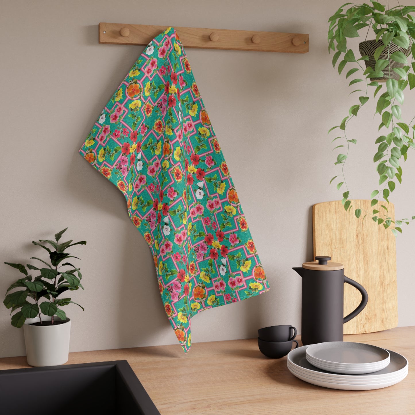 Formal Hibiscus Garden Kitchen Towel