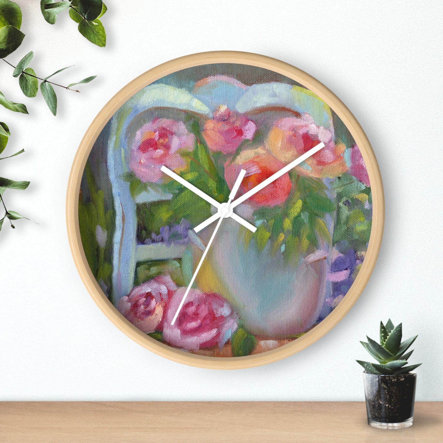 French Chair & Roses Wall Clock — Pastel Garden Home Decor