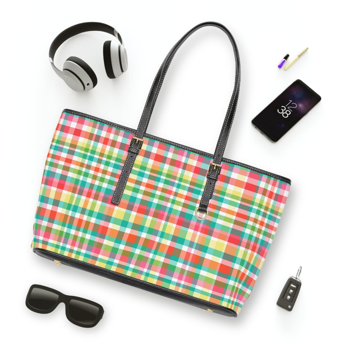 Hibiscus Garden Plaid Faux Leather Shoulder Bag