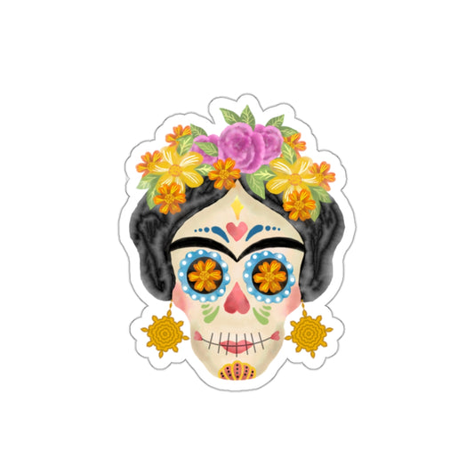 Frida Sugar Skull with Gold Earrings Die-Cut Stickers