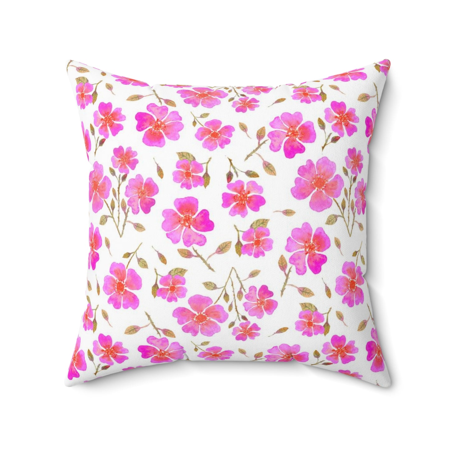 Hot Pink Wild Roses Spun Polyester Square Pillow