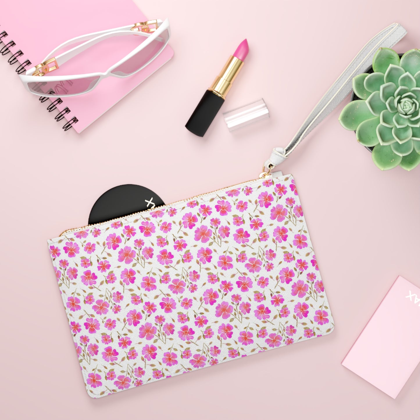 Hot Pink Wild Roses Clutch Bag