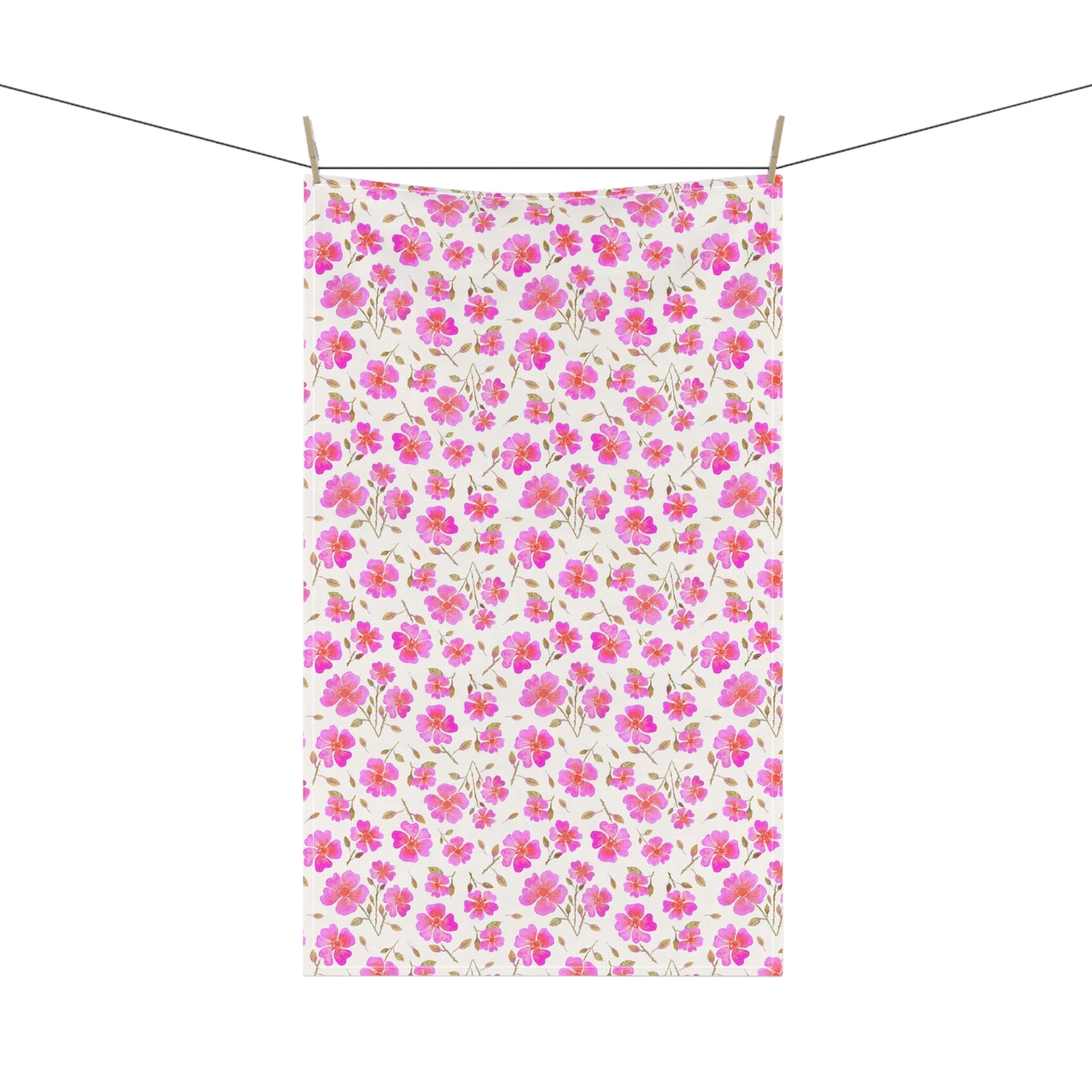 Hot Pink Wild Roses Kitchen Towel