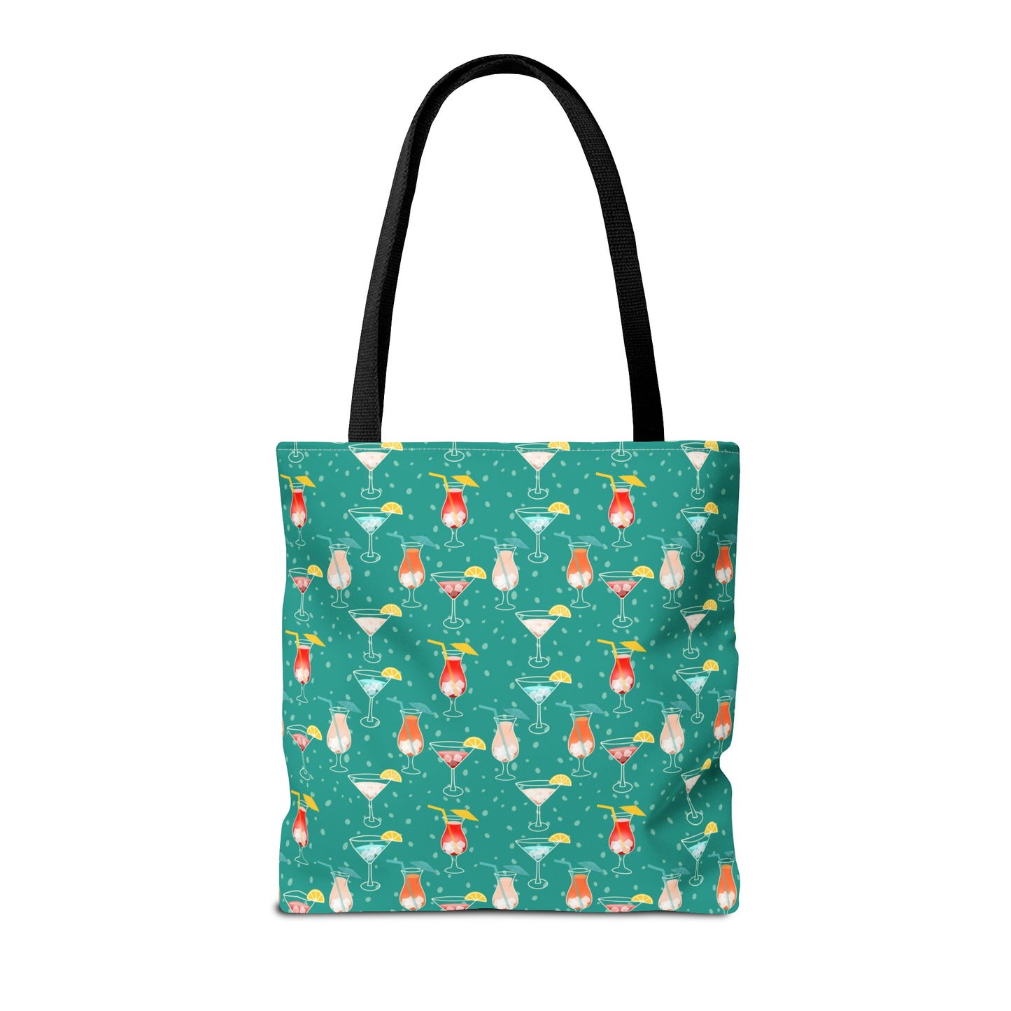 Cocktails Tote Bag: Vibrant Drinks with Lemon Slices, Umbrellas, and Straws on Turquoise Background