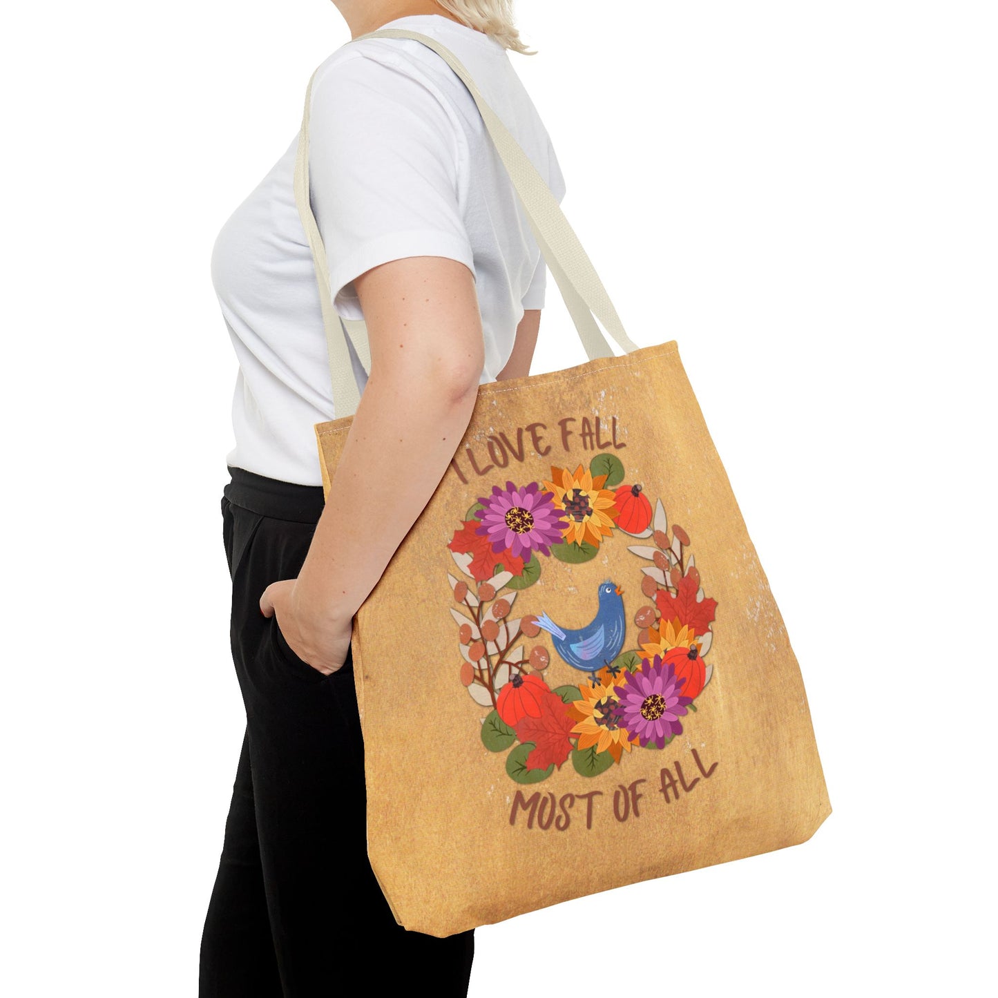 I Love Fall Most of All Autumn Wreath Collage Tote Bag