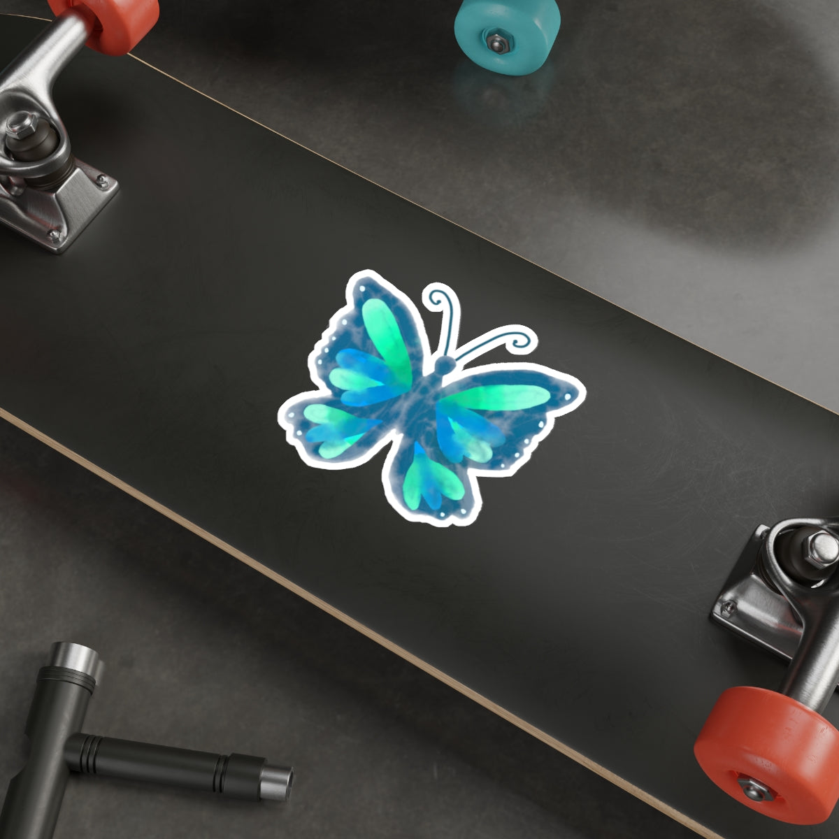 Frida Turquoise Watercolor Butterfly Die Cut Sticker