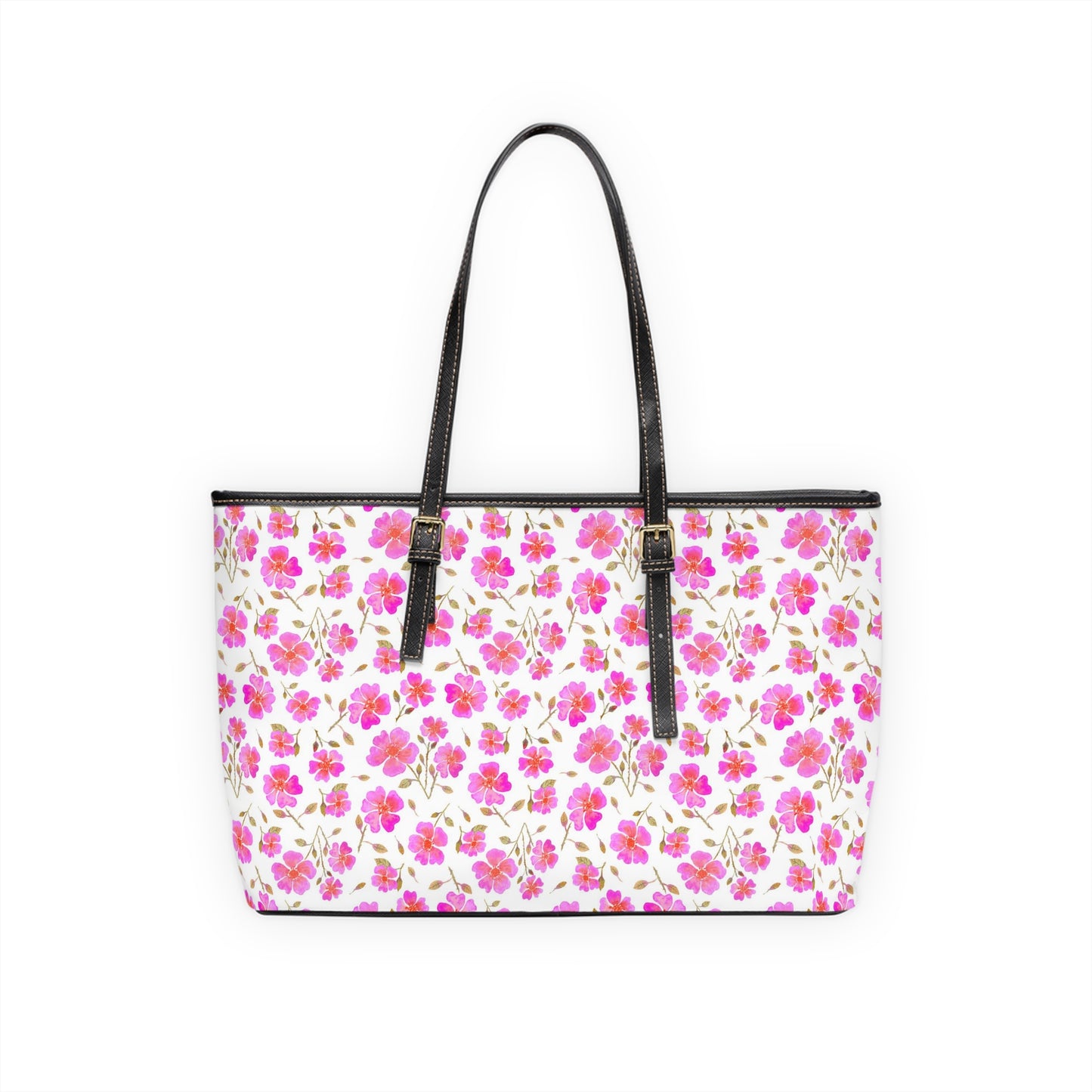 Hot Pink Wild Roses Faux Leather Shoulder Bag