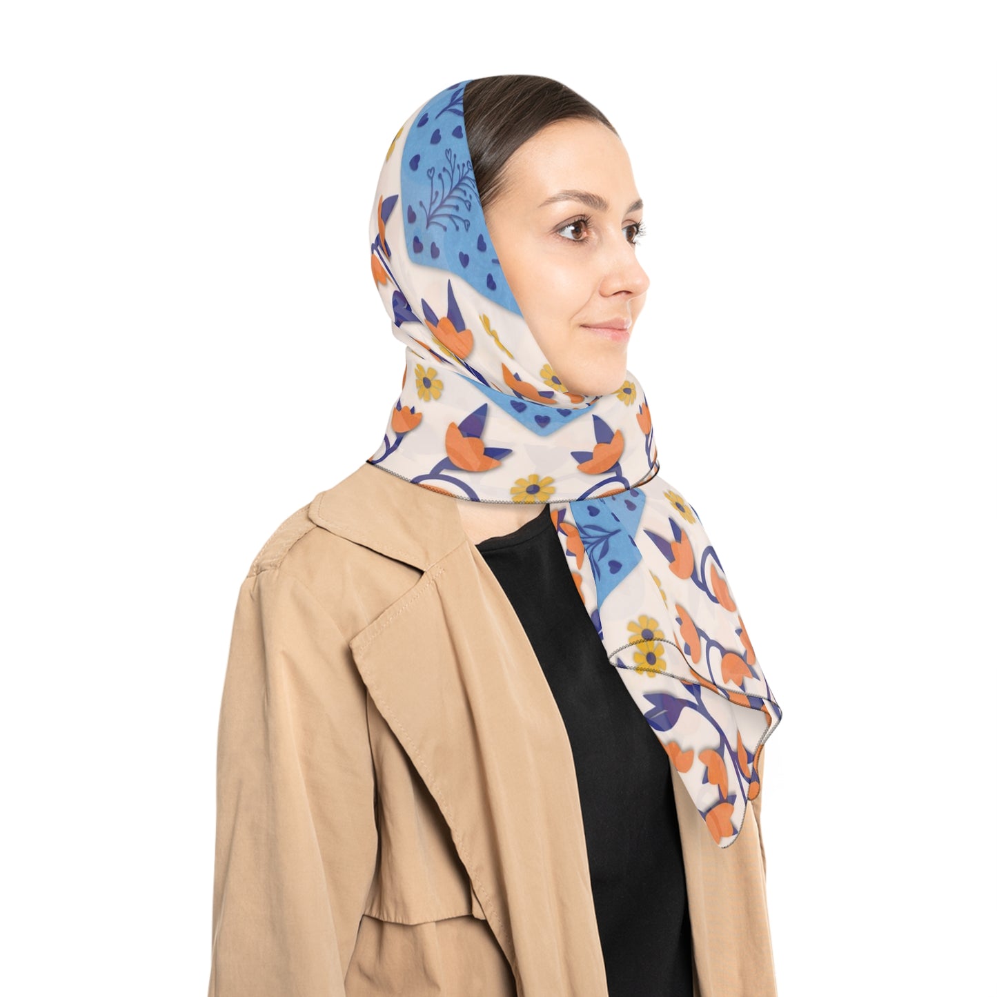 Hygge Hearts and Flowers Square Poly Scarf