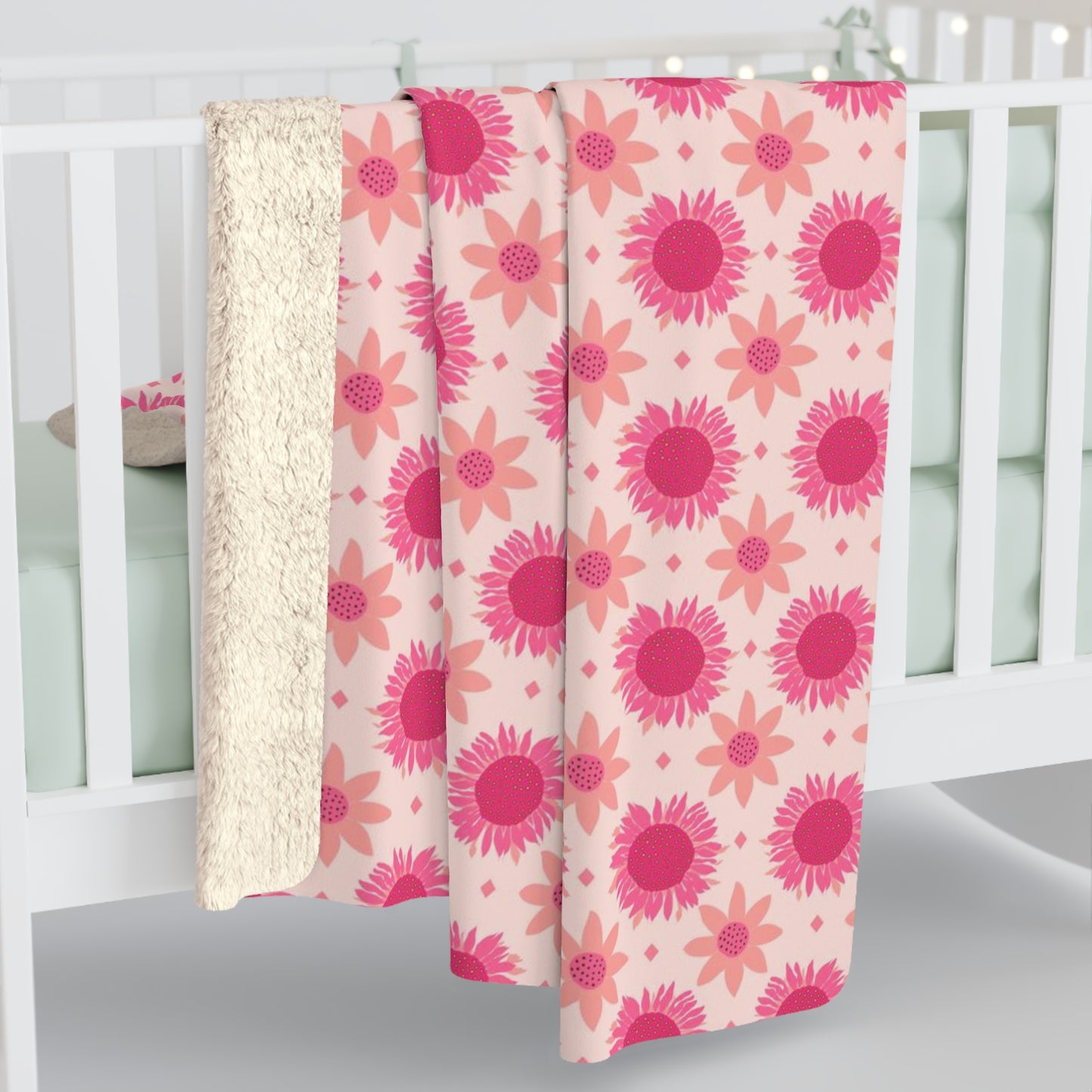 Pink Sunflowers on Pink Background Sherpa Fleece Blanket